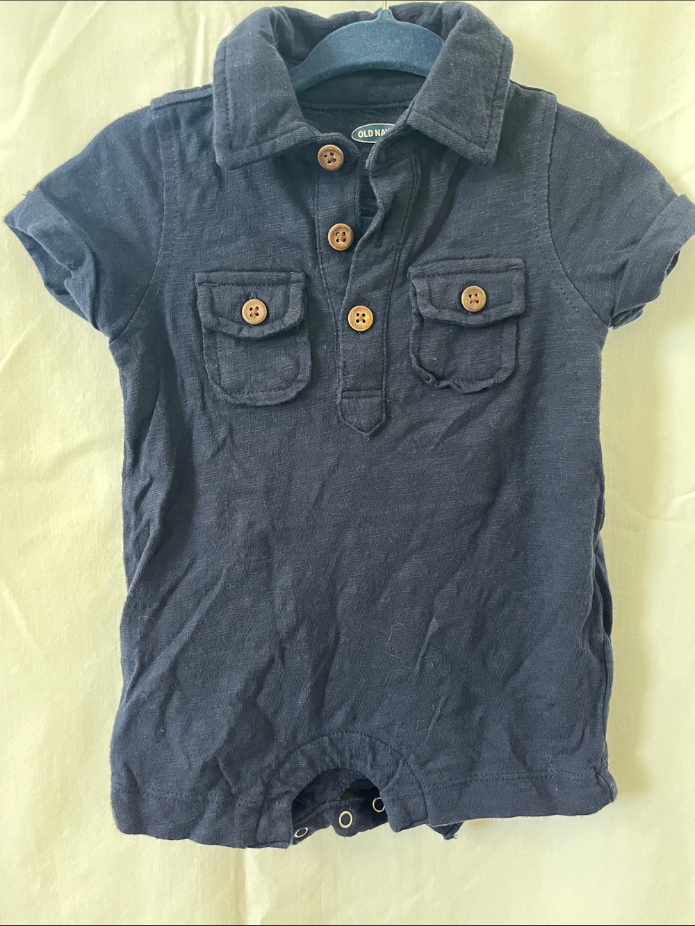 Old Navy Navy Collared Baby Romper with Wood-Effect Buttons